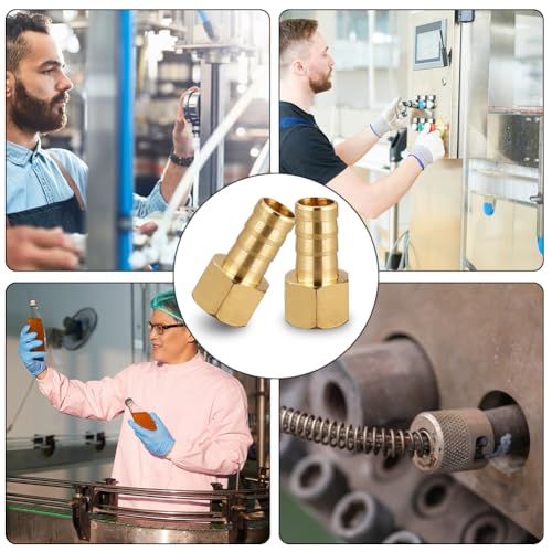 5 Stück IG 1/2 Messing Schlauchanschluss, 10 mm Widerhaken x G 1/2 Zoll Innengewinde Rohradapter, mit 5 Stück Schlauchschelle für Luftschlauch Gasschlauch Wasserschlauch, Kraftstoffleitung