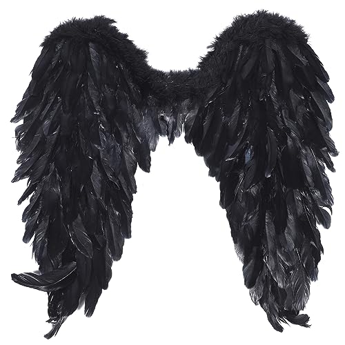 Ailes d'ange noires adultes en plumes naturelles de qualité supérieure pour diable