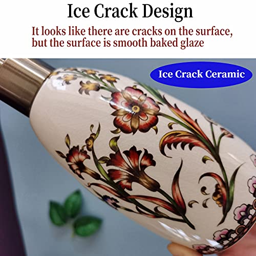 Kelake Ice Crack Ceramics Soap Dispenser - Flowers Lotion Shower Hand & Dish Soap Dispenser With Stainless Steel Pump – Ideal For Bathroom Kitchen Soap, Hand Soap 15Oz/450Ml #TOP3