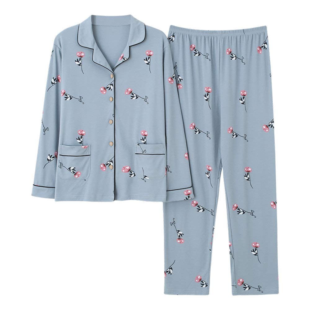 Conjunto De Pijamas De Mujer,Conjunto De Pijamas De Algodón Suave Con Estampado De Botones Conjuntos De Pijamas Con Bolsillos Ropa De Dormir De Manga Larga Tallas Grandes Ropa De Dormir Ropa De Dorm