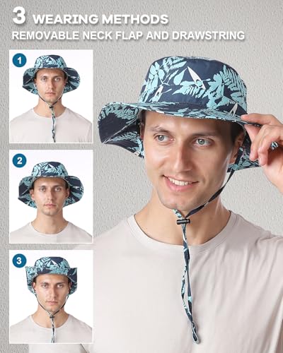 Image of Printed Bucket Hat UPF 50+ Quick-Dry Breathable Sun Hat, Roll-Up Brim Boonie Hat with Adjustable Fit for Beach Hiking Fishing