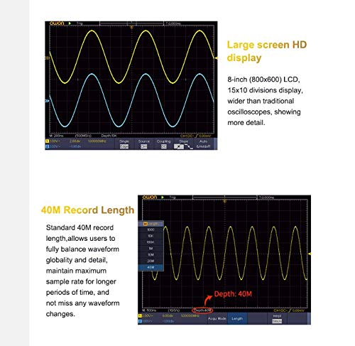 Miniatura 6 de Owon SDS1202 Osciloscopio de almacenamiento digital 2 canales 200 Mhz ancho de banda 7 '' pantalla LCD portátil osciloscopios USB