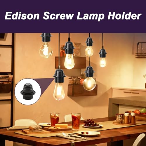 2 PCS E27 Lamp Holder, Edison Screw Lamp Holder, Black Bakelite Lamp Fitting with Shade Ring, 10mm Threaded Entry, Safety Lock, DIY Table Lamp Pendant Fitting for Vintage Retro LED & Halogen Bulbs - Image 5