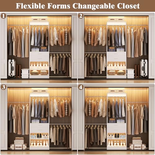 Unikito-8FT-Closet-System-with-2-Wood-Drawers-and-Adjustable-Shoes-Rack-Closet-Organizer-System-with-3-Hanging-Rods-96-Walk-in-Closet-Wardrobe-Garment-Rack-96-W-x-15-D-x-80-H-White Unikito 8FT Closet System with 2 Wood Drawers and Adjustable Shoes Rack Closet Organizer System with 3 Hanging Rods 96 Walk in Closet Wardrobe Garment Rack 96 W x 15 D x 80 H White