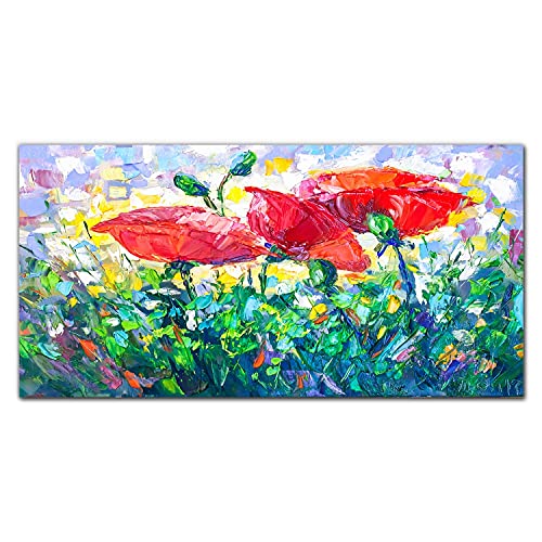 Décoration sur verre acrylique haut de gamme Pavot Peint au format 100x50cm