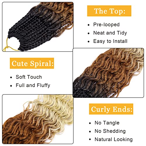 Boho Goddess Box Braids Crochet Hair 12Inch 7Packs Crochet Box Braids With Curly Ends Pre-Looped Crochet Hair For Women Bohemian Hippie Braids Synthetic Hair Extension (1B/30/613) #TOP2
