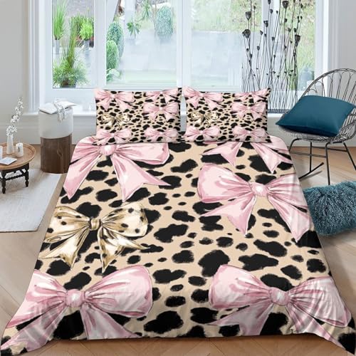 Parure de lit 3D nœuds roses et léopard microfibre 135x200