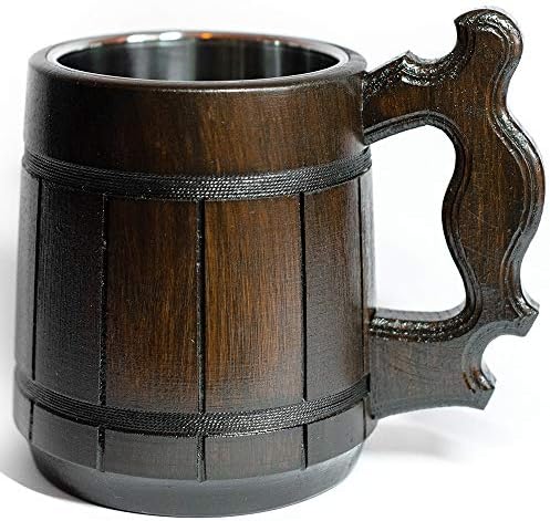 Handmade Beer Mug Oak Wood Stainless Steel Cup (20 OZ). Men Eco-Friendly Souvenir Handmade Retro Brown. Vintage Bar accessories - Viking Wood Stein