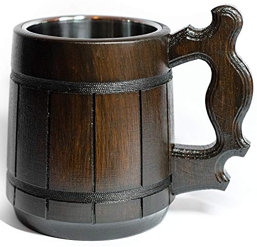 Handmade Beer Mug Oak Wood Stainless Steel Cup (20 Oz). Men Eco-Friendly Souvenir Handmade Retro Brown. Vintage Bar Accessories - Viking Wood Stein #TOP21