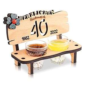 DARO Design – Schnapsbank Jahreszahl 40 Jahre Holz 2 Schnapsgläser 2 Kerzen Kleeblatt Jahrestag Geburtstag…