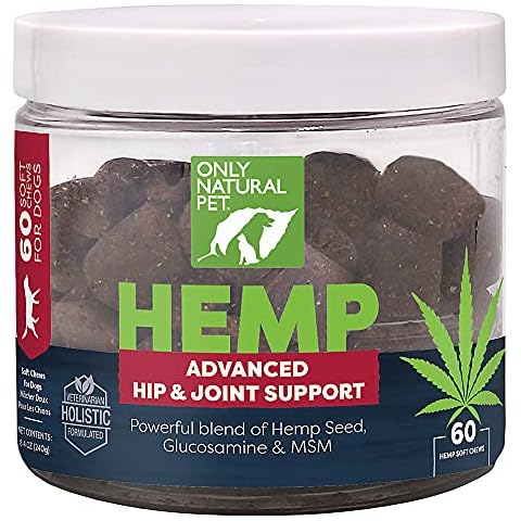Only Natural Pet Hemp Advanced Mobility Support for Dogs Holistic Wellness Hip Bone Joint Health - Inflammatory Function Relieves Pain Stiffness Green Lipped Mussels Turmeric (HA) 60 Count Cover