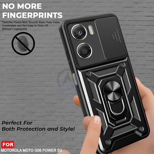 Image of AESTMO Tough Armor Motorola Moto G06 Power 5G Bumper Back Case Cover | Ring Holder & Sliding Camera Shield Cover | 360 Degree Protection Back Case Cover for Motorola Moto G06 Power 5G (Black)