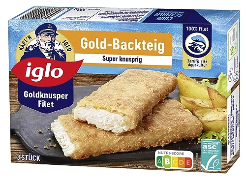 Käpt'n iglo Goldknusper Filets Gold-Backteig - zartes Fischfilet aus 100 % Alaska Seelachs - 3 Stück, 300 g (Tiefgefroren)