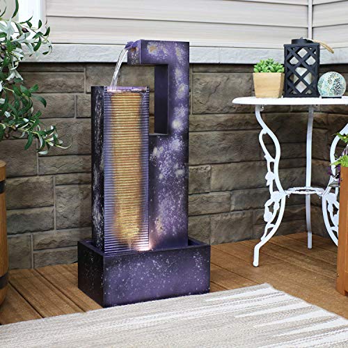 Sunnydaze Cascading Tower 32-Inch Outdoor Metal Fountain With Led Lights - Electric Submersible Pump With Adjustable Flow #TOP1