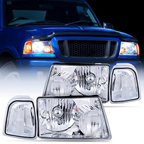 Nilight Headlight Assembly for 2001 2002 2003 2004 2005 2006 2007 2008 2009 2010 2011 Ford Ranger Replacement Headlamp Chrome Housing Clear Reflector
