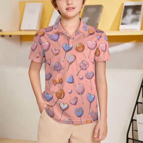 Boys' Classic Polo Shirts Short Sleeve Moisture-Wicking Golf & Tennis Shirts for Youth Teens Love Candy2