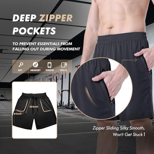 Basketball Gym Mens Shorts with Zipper Pockets - Quick Dry Lightweight Athletic Workout Running Casual Shorts for Men2