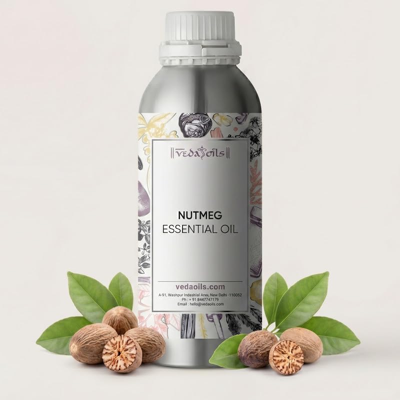Image of VedaOils Nutmeg Essential Oil 100ml | 100% Pure & Natural Nutmeg Oil for Pain Relief, Massage, Skin & Face Care | Supports Pigmentation & Healthy Skin