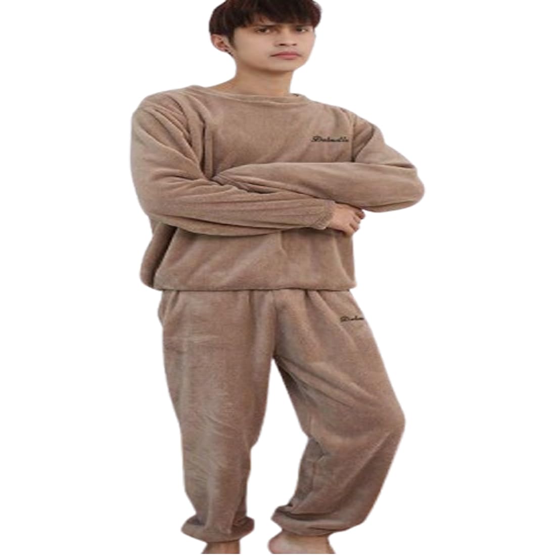 ukal Men's and Boy's Winter Wool Blend Fleece Velvet Full Length Nightwear Pajama and top Set-picture-35