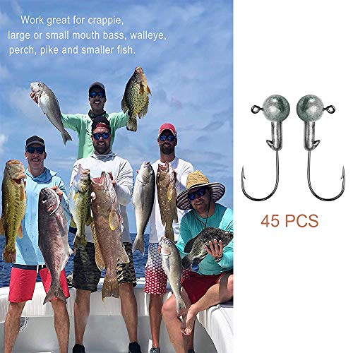 HEZHU 45 Stück Jighaken mit Round Jighead, Jigköpfe für Gummifische zum Raubfishangeln, Bleikopf-Angelhaken Set mit… – Bild 6