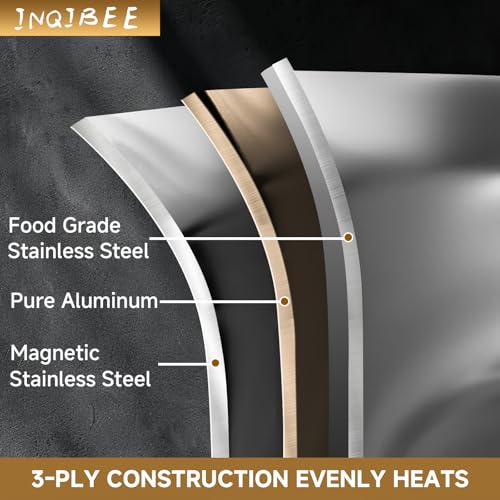 Inqibee Tri-Ply 6 Quarts Stainless Steel Sauté Pan with Lid,12 Inch Induction Deep Frying Pan,Large Skillet,Jumbo Cooker,Dishwasher and Oven Safe,Detachable Handle.
