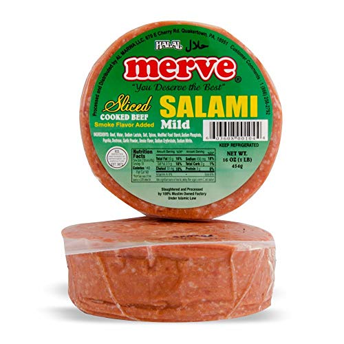 Merve Halal Sliced Cooked Beef Mild Salami 16 oz X 2 Pcs Total 32oz