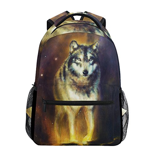 COOSUN Lobo portraitoil Pintura Casual Mochila Escolar Bolsa de Viaje Multicolor