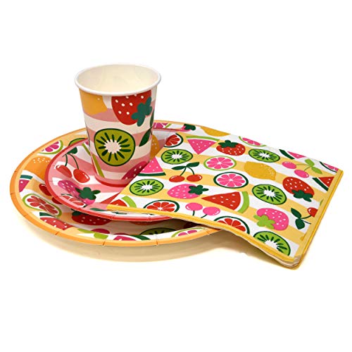 Summer Citrus Fruit Party Supplies Tableware Set Includes 24 9" Paper Plates 24 7" Plate 24 9 Oz Cups 50 Lunch Napkins For Tutti Fruity Lemon Watermelon Tropical Disposable Birthday Dinnerware Decor #TOP1