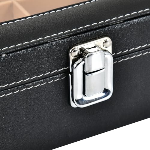 Image of BOXXO 12 Slot Watch Organizer Box for Men & Women - Premium PU Leather Watch Case, Soft Velvet Cushions & Glass Lid Display, Elegant Storage Box - 34x20x8 cm (Black /beige, 12 slots)