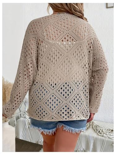 Floerns Women's Plus Size Hollow Out Scoop Neck Knitted Long Sleeve Beach Cover Up2