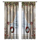 Générique Weihnachtsvorhänge für Wohnzimmer, Wandbehänge mit Kiefernzweigen – Küchenvorhänge für Weihnachten | für Freunde / Schlafzimmer / Treffen / Shop / Fenster / Party