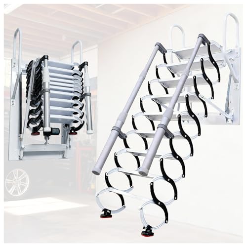 Dachbodentreppe, 13 Stufen Extra-Breite Stahl wandmontierte Versenkbare Treppe, Dachbodenleiter Ausziehbar, Dachtreppe, mit 2 Handläufen, Tragkraft 300 kg, rutschfesten Stufen Dachbodentreppe, 13 Stufen Extra-Breite Stahl wandmontierte Versenkbare Treppe, Dachbodenleiter Ausziehbar, Dachtreppe, mit 2 Handläufen, Tragkraft 300 kg, rutschfesten Stufen