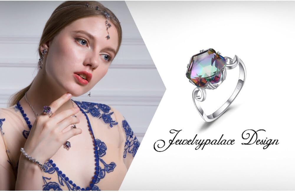 JewelryPalace Fancy Cut 5.7ct Multicolor Genuine Rainbow Quartz Cocktail Rings for Her, 14K White Yellow Rose Gold Plated 925 Sterling Silver Ring for Women, Natural Gemstone Jewelry Rings - Image 6