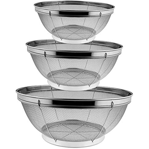 Lake Tian Stainless Steel Colander Metal Mesh Colander Strainer Basket, Colinder Kitchen Straining, Draining, Salad, Spaghetti and Noodles (3 pcs set 7.4'', 9.9'', 12'') Cover
