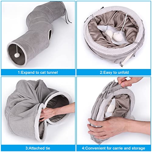 Ownpets Cat Tunnel 48 Inch Long S-Shape Collapsible Cat Play Tunnel With Interactive Feather Wand Large Pet Tunnel Tube Toy For Cat Kitten Kitty Puppy Rabbit #TOP5