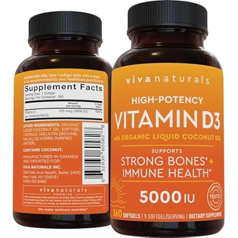 Viva Naturals D3 Vitamin 5000 IU Softgels Cover
