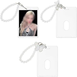 SUPERFINDINGS 3 Sets Acrylic Photocard Holder 4.1x2.5inch Keychain Badge Holder Photocard Holder Clear ID Bank Photo Card Holder Cute Butterfly Bear Shaped Card Protector for Women