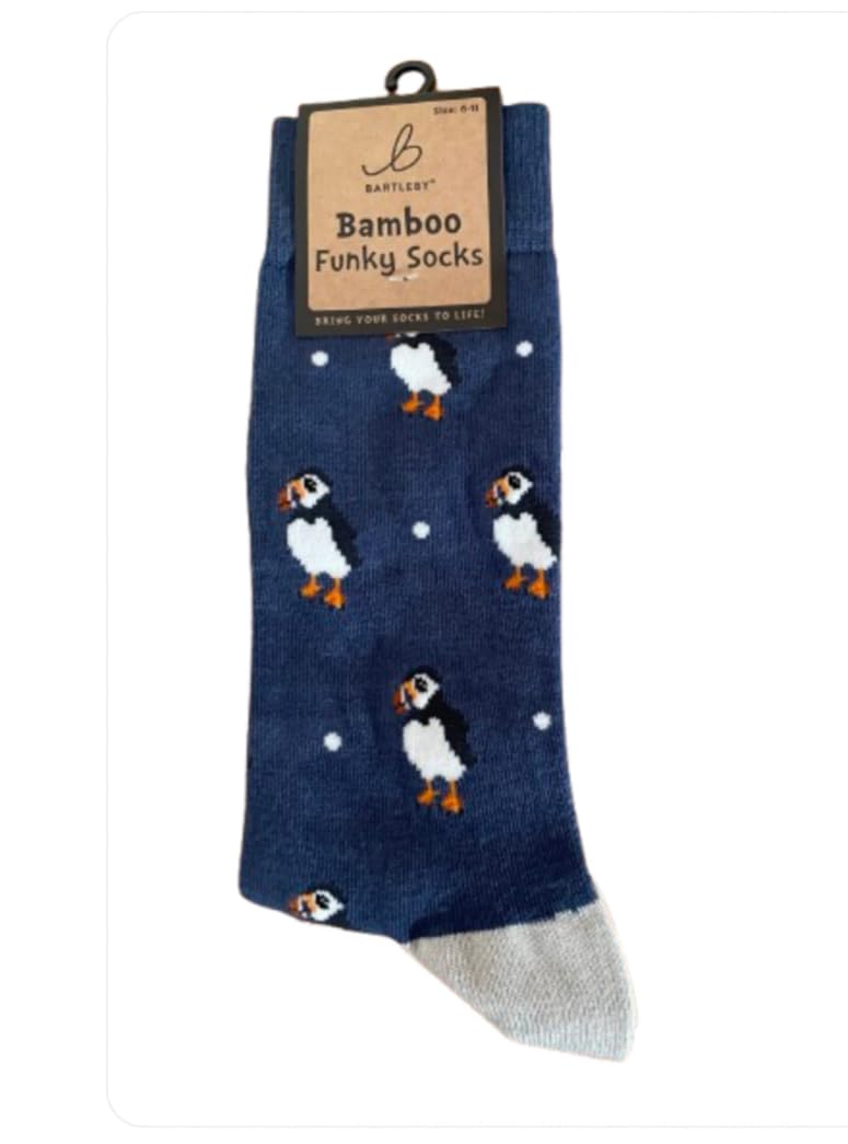 Bartleby Funky Mens Puffin Socks Bamboo Blend Size 6 to 11