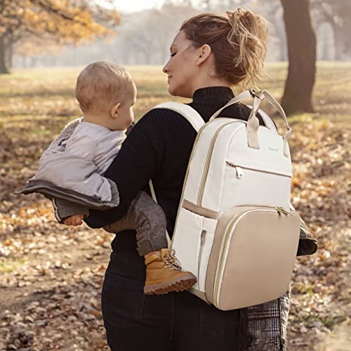 Mancro Breast Pump Bag Backpack With Insulated Pockets, Pumping Bag For Working Mom, Breast Pump Travel Bag Fits For Spectra S1, S2, Medela, Large Diaper Bag Backpack With Usb Charging Port, Beige #TOP5