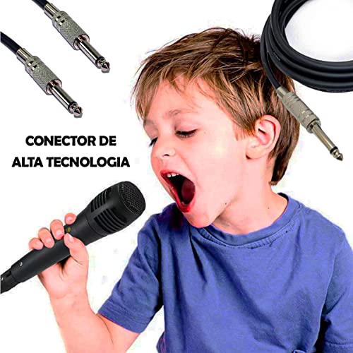 Cabo Para Microfone Guitarra Violão Flexível P10 Stereo Para P10 Stereo Resistente a Dobras 5 Metros