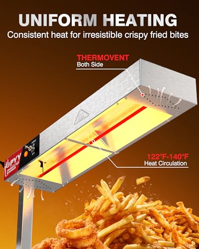 Image of PYY French Fry Warmer - 500W Food Heat Lamp with U Shape Base Stand Stainless Steel Commercial Fry Warmer for French Fries Electric Heating Radiation, Adjustable Height, Silver