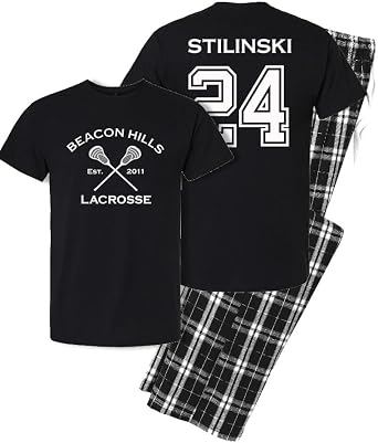 Studio 9Thirty3 Stilinski 24 Pajama Set Beacon Hills Lacrosse Fan Inspired Tee & Plaid Lounge Pants, Mens Sleepwear Gift