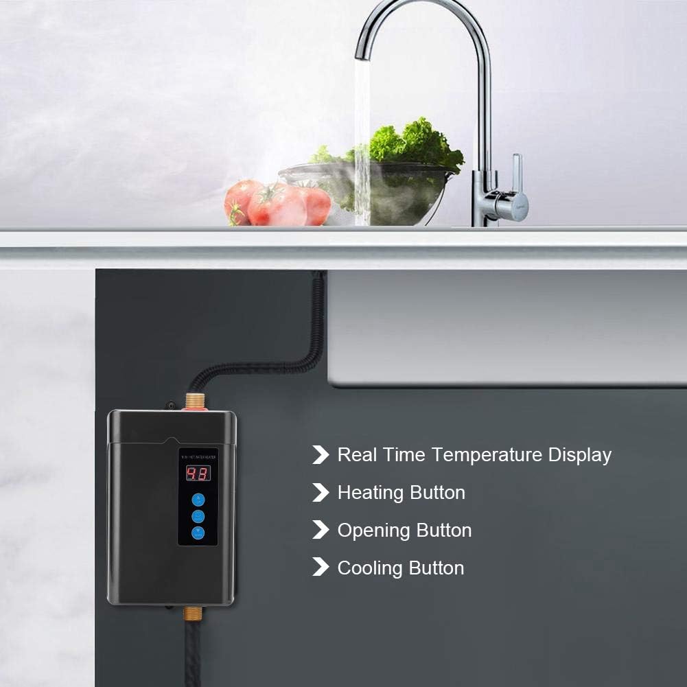 70% Off Everything Instant Water Heater, Mini LCD Display Touch-Screen Electric Tankless Water Hot Heater Remote Control Household Water Heating Machine with Memory Function for Bathroom Kitchen (Black US 3000W)