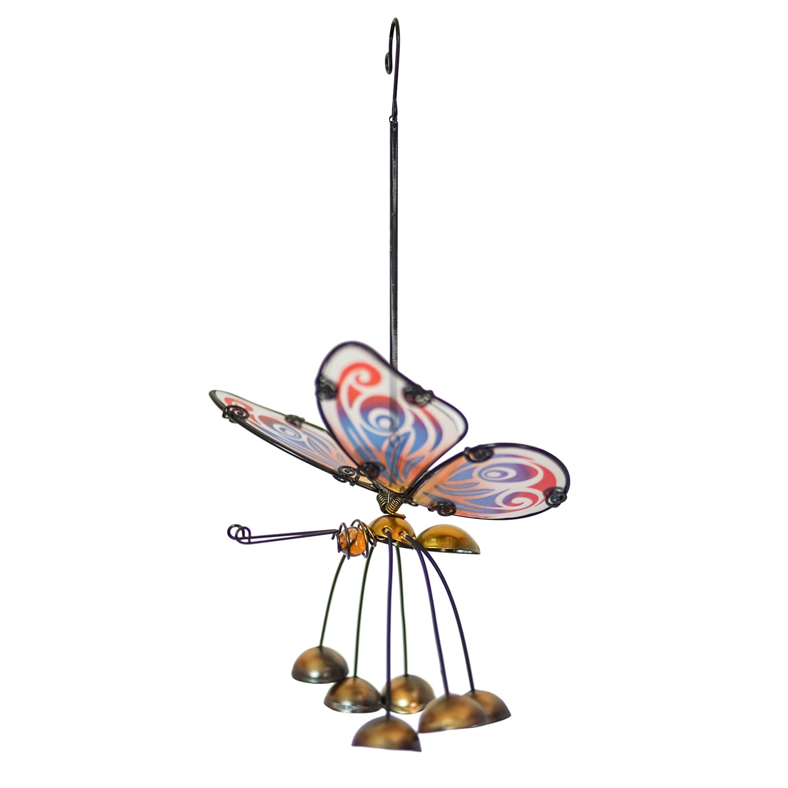 Primus Glass Wing Bobbin Bells Wind Chime, Metal, Gold, Butterfly