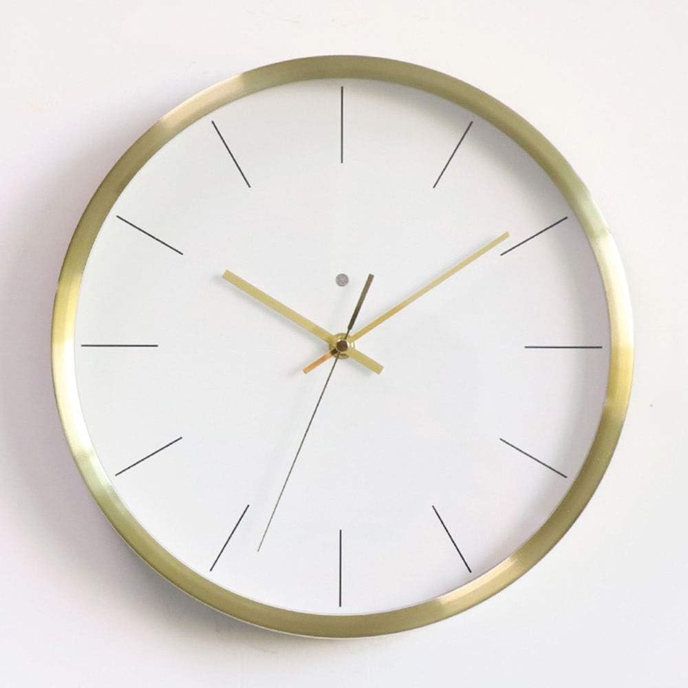 Wall Clock Simple Voice Nordic Metal Induction Luminous LED Nightlight Clock Clock Diameter 30CM (Color : White) (Color : Gold)
