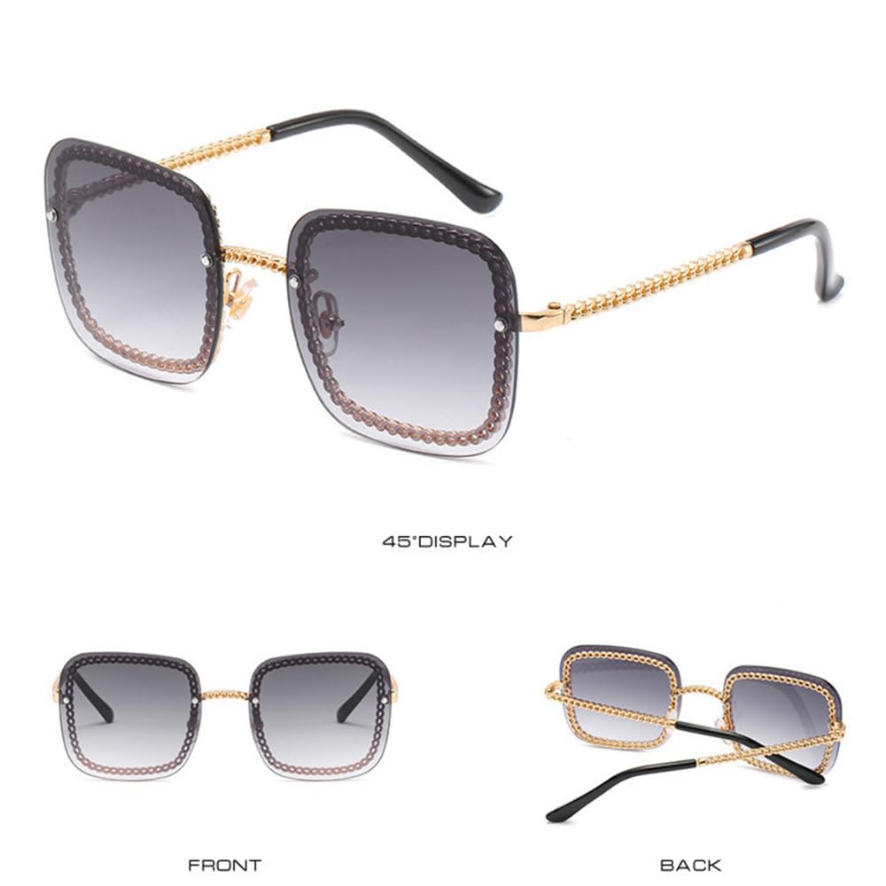 Gafas de sol cuadradas con cadena de metal para mujer, gafas de sol vintage para hombre