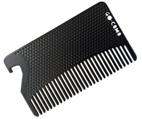Go Comb - Metal Men's Wallet Size Hair & Beard Comb + Bottle Opener - Credit Card Size - Matte Black
