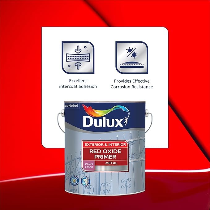 Image of Dulux Red - Oxide Metal Primer | Suitable For Interior & Exterior Work |Quick Drying, Rust Protection for Metal Surfaces, 4 Litres