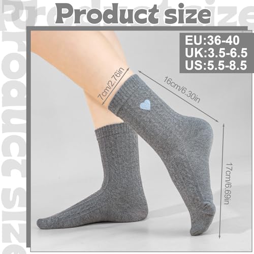 Jspupifip 4 Pairs Novelty Cute Crew Socks for Women Cozy Cotton Socks with Embroidery Heart Pattern for Everyday Casual Wear2