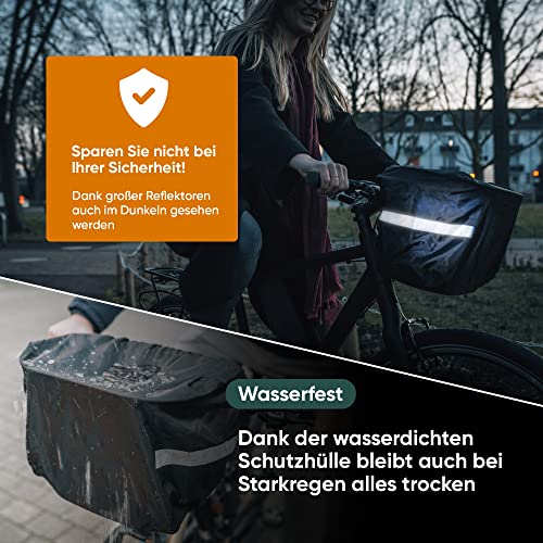 EASYCLICK Fahrradkorb Vorne Abnehmbar [15L Volumen] Metall | Regenschutz | für E-Bikes und jeden Lenker geeignet | mit Klicksystem und Schnellbefestigung | Einkaufskorb mit Tragegriff, Schwarz